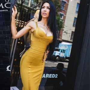 Small yellow bandage rayon dress bodycon celeb
